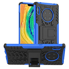 Silikon Hülle Handyhülle und Kunststoff Schutzhülle Tasche mit Ständer R01 für Huawei Mate 30 5G Blau