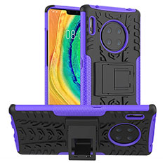 Silikon Hülle Handyhülle und Kunststoff Schutzhülle Tasche mit Ständer R01 für Huawei Mate 30 5G Violett