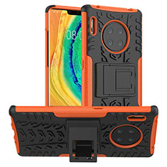 Silikon Hülle Handyhülle und Kunststoff Schutzhülle Tasche mit Ständer R01 für Huawei Mate 30E Pro 5G Orange