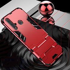 Silikon Hülle Handyhülle und Kunststoff Schutzhülle Tasche mit Ständer R01 für Huawei Nova 5i Rot
