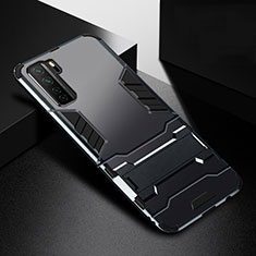 Silikon Hülle Handyhülle und Kunststoff Schutzhülle Tasche mit Ständer R01 für Huawei Nova 7 SE 5G Schwarz