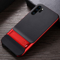 Silikon Hülle Handyhülle und Kunststoff Schutzhülle Tasche mit Ständer R01 für Huawei P30 Pro Rot
