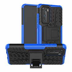 Silikon Hülle Handyhülle und Kunststoff Schutzhülle Tasche mit Ständer R01 für Huawei P40 Blau
