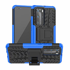 Silikon Hülle Handyhülle und Kunststoff Schutzhülle Tasche mit Ständer R01 für Huawei P40 Pro Blau