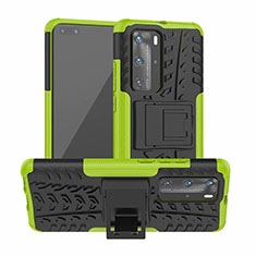 Silikon Hülle Handyhülle und Kunststoff Schutzhülle Tasche mit Ständer R01 für Huawei P40 Pro Grün