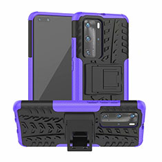 Silikon Hülle Handyhülle und Kunststoff Schutzhülle Tasche mit Ständer R01 für Huawei P40 Pro Violett