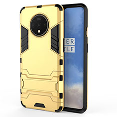 Silikon Hülle Handyhülle und Kunststoff Schutzhülle Tasche mit Ständer R01 für OnePlus 7T Gold