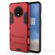 Silikon Hülle Handyhülle und Kunststoff Schutzhülle Tasche mit Ständer R01 für OnePlus 7T Rot