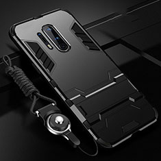 Silikon Hülle Handyhülle und Kunststoff Schutzhülle Tasche mit Ständer R01 für OnePlus 8 Pro Schwarz