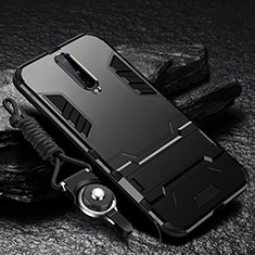 Silikon Hülle Handyhülle und Kunststoff Schutzhülle Tasche mit Ständer R01 für OnePlus 8 Schwarz