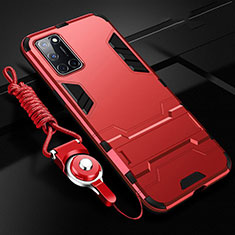 Silikon Hülle Handyhülle und Kunststoff Schutzhülle Tasche mit Ständer R01 für Oppo A52 Rot