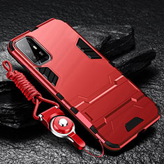 Silikon Hülle Handyhülle und Kunststoff Schutzhülle Tasche mit Ständer R01 für Oppo A94 5G Rot