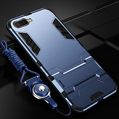 Silikon Hülle Handyhülle und Kunststoff Schutzhülle Tasche mit Ständer R01 für Oppo RX17 Neo Blau