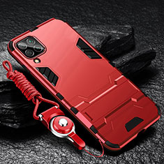 Silikon Hülle Handyhülle und Kunststoff Schutzhülle Tasche mit Ständer R01 für Samsung Galaxy A12 Nacho Rot