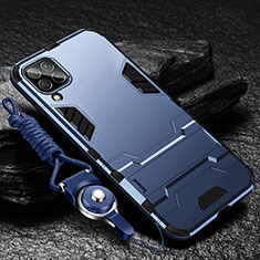 Silikon Hülle Handyhülle und Kunststoff Schutzhülle Tasche mit Ständer R01 für Samsung Galaxy A42 5G Blau