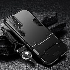 Silikon Hülle Handyhülle und Kunststoff Schutzhülle Tasche mit Ständer R01 für Samsung Galaxy A52s 5G Schwarz