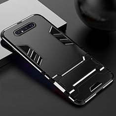 Silikon Hülle Handyhülle und Kunststoff Schutzhülle Tasche mit Ständer R01 für Samsung Galaxy A80 Schwarz