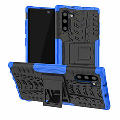 Silikon Hülle Handyhülle und Kunststoff Schutzhülle Tasche mit Ständer R01 für Samsung Galaxy Note 10 5G Blau