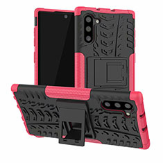 Silikon Hülle Handyhülle und Kunststoff Schutzhülle Tasche mit Ständer R01 für Samsung Galaxy Note 10 5G Pink