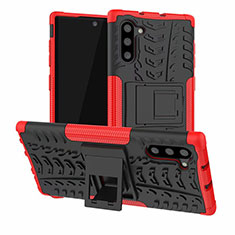 Silikon Hülle Handyhülle und Kunststoff Schutzhülle Tasche mit Ständer R01 für Samsung Galaxy Note 10 5G Rot