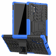 Silikon Hülle Handyhülle und Kunststoff Schutzhülle Tasche mit Ständer R01 für Samsung Galaxy Note 10 Plus 5G Blau