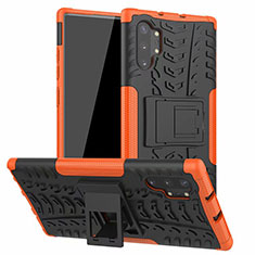 Silikon Hülle Handyhülle und Kunststoff Schutzhülle Tasche mit Ständer R01 für Samsung Galaxy Note 10 Plus 5G Orange