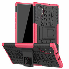 Silikon Hülle Handyhülle und Kunststoff Schutzhülle Tasche mit Ständer R01 für Samsung Galaxy Note 10 Plus 5G Rosa