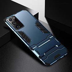 Silikon Hülle Handyhülle und Kunststoff Schutzhülle Tasche mit Ständer R01 für Samsung Galaxy Note 20 Ultra 5G Blau