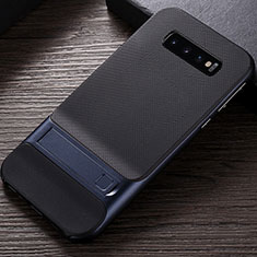 Silikon Hülle Handyhülle und Kunststoff Schutzhülle Tasche mit Ständer R01 für Samsung Galaxy S10 Plus Blau