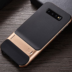 Silikon Hülle Handyhülle und Kunststoff Schutzhülle Tasche mit Ständer R01 für Samsung Galaxy S10 Plus Gold