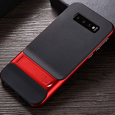 Silikon Hülle Handyhülle und Kunststoff Schutzhülle Tasche mit Ständer R01 für Samsung Galaxy S10 Rot