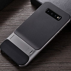 Silikon Hülle Handyhülle und Kunststoff Schutzhülle Tasche mit Ständer R01 für Samsung Galaxy S10 Silber