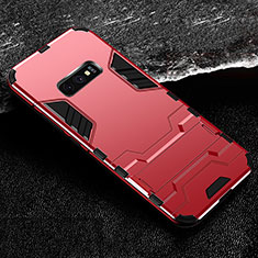 Silikon Hülle Handyhülle und Kunststoff Schutzhülle Tasche mit Ständer R01 für Samsung Galaxy S10e Rot