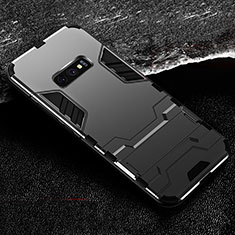 Silikon Hülle Handyhülle und Kunststoff Schutzhülle Tasche mit Ständer R01 für Samsung Galaxy S10e Schwarz