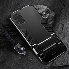 Silikon Hülle Handyhülle und Kunststoff Schutzhülle Tasche mit Ständer R01 für Samsung Galaxy S20 5G Schwarz