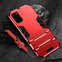 Silikon Hülle Handyhülle und Kunststoff Schutzhülle Tasche mit Ständer R01 für Samsung Galaxy S20 Plus 5G Rot