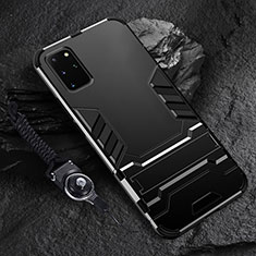 Silikon Hülle Handyhülle und Kunststoff Schutzhülle Tasche mit Ständer R01 für Samsung Galaxy S20 Plus 5G Schwarz