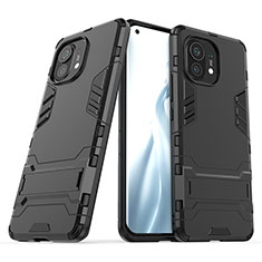 Silikon Hülle Handyhülle und Kunststoff Schutzhülle Tasche mit Ständer R01 für Xiaomi Mi 11 Lite 5G Schwarz