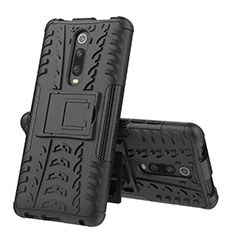 Silikon Hülle Handyhülle und Kunststoff Schutzhülle Tasche mit Ständer R01 für Xiaomi Redmi K20 Schwarz