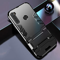 Silikon Hülle Handyhülle und Kunststoff Schutzhülle Tasche mit Ständer R01 für Xiaomi Redmi Note 8 (2021) Schwarz