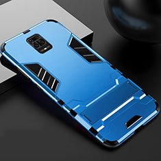 Silikon Hülle Handyhülle und Kunststoff Schutzhülle Tasche mit Ständer R01 für Xiaomi Redmi Note 9 Pro Hellblau