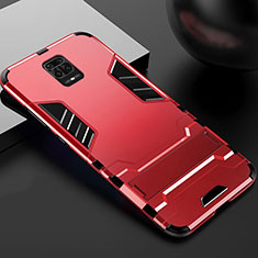 Silikon Hülle Handyhülle und Kunststoff Schutzhülle Tasche mit Ständer R01 für Xiaomi Redmi Note 9 Pro Max Rot