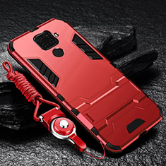 Silikon Hülle Handyhülle und Kunststoff Schutzhülle Tasche mit Ständer R01 für Xiaomi Redmi Note 9 Rot