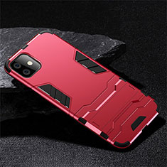 Silikon Hülle Handyhülle und Kunststoff Schutzhülle Tasche mit Ständer R02 für Apple iPhone 11 Rot