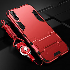 Silikon Hülle Handyhülle und Kunststoff Schutzhülle Tasche mit Ständer R02 für Samsung Galaxy A70 Rot