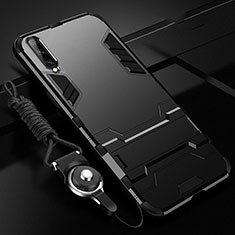 Silikon Hülle Handyhülle und Kunststoff Schutzhülle Tasche mit Ständer R02 für Samsung Galaxy A70 Schwarz