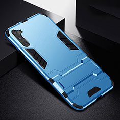 Silikon Hülle Handyhülle und Kunststoff Schutzhülle Tasche mit Ständer R02 für Samsung Galaxy Note 10 5G Hellblau