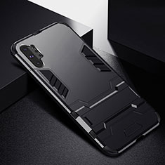 Silikon Hülle Handyhülle und Kunststoff Schutzhülle Tasche mit Ständer R02 für Samsung Galaxy Note 10 Plus 5G Schwarz