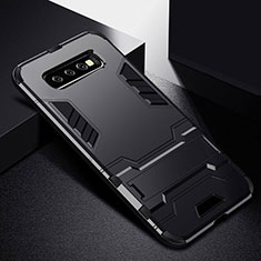 Silikon Hülle Handyhülle und Kunststoff Schutzhülle Tasche mit Ständer R02 für Samsung Galaxy S10 5G Schwarz