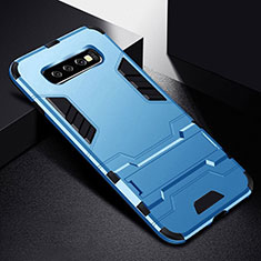 Silikon Hülle Handyhülle und Kunststoff Schutzhülle Tasche mit Ständer R02 für Samsung Galaxy S10 Blau